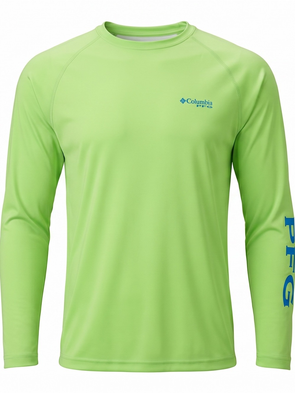 Columbia PFG Men’s Omni-Shade LS Neon Green & Blue Shirt